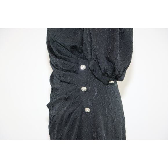Vintage 1980s Black Cocktail Dress with Rhinestone Side-Cuff Buttons Small - Picture 7 of 10